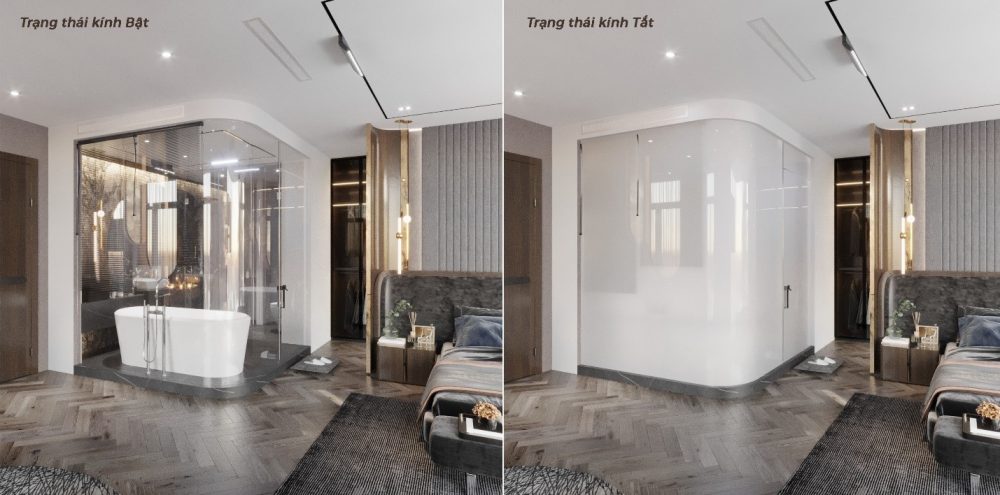 Ảnh 9 – Kính điện đổi màu thông minh Eurowindow thuận tiện chuyển không gian mở sang riêng tư, kín đáo chỉ qua một nút bấm.